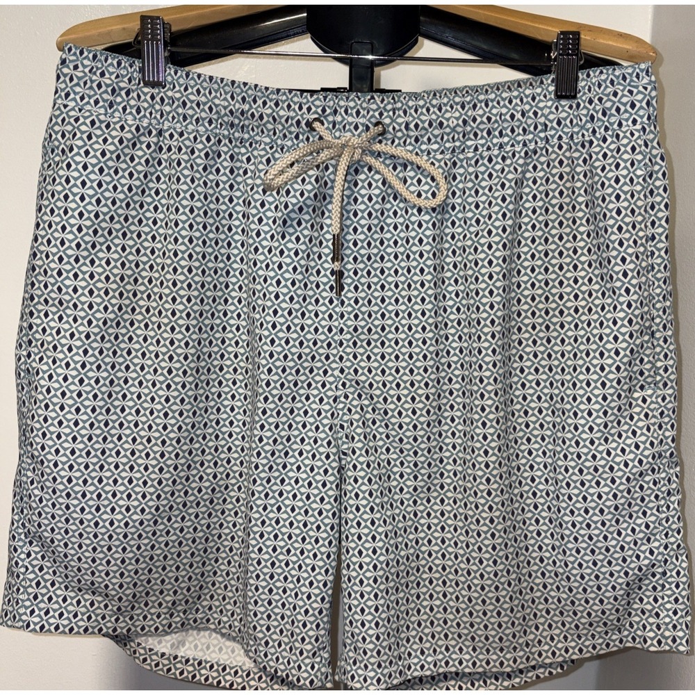 Fair Harbor Bayberry Light Blue geometric print Swim Trunks Men  2X Large